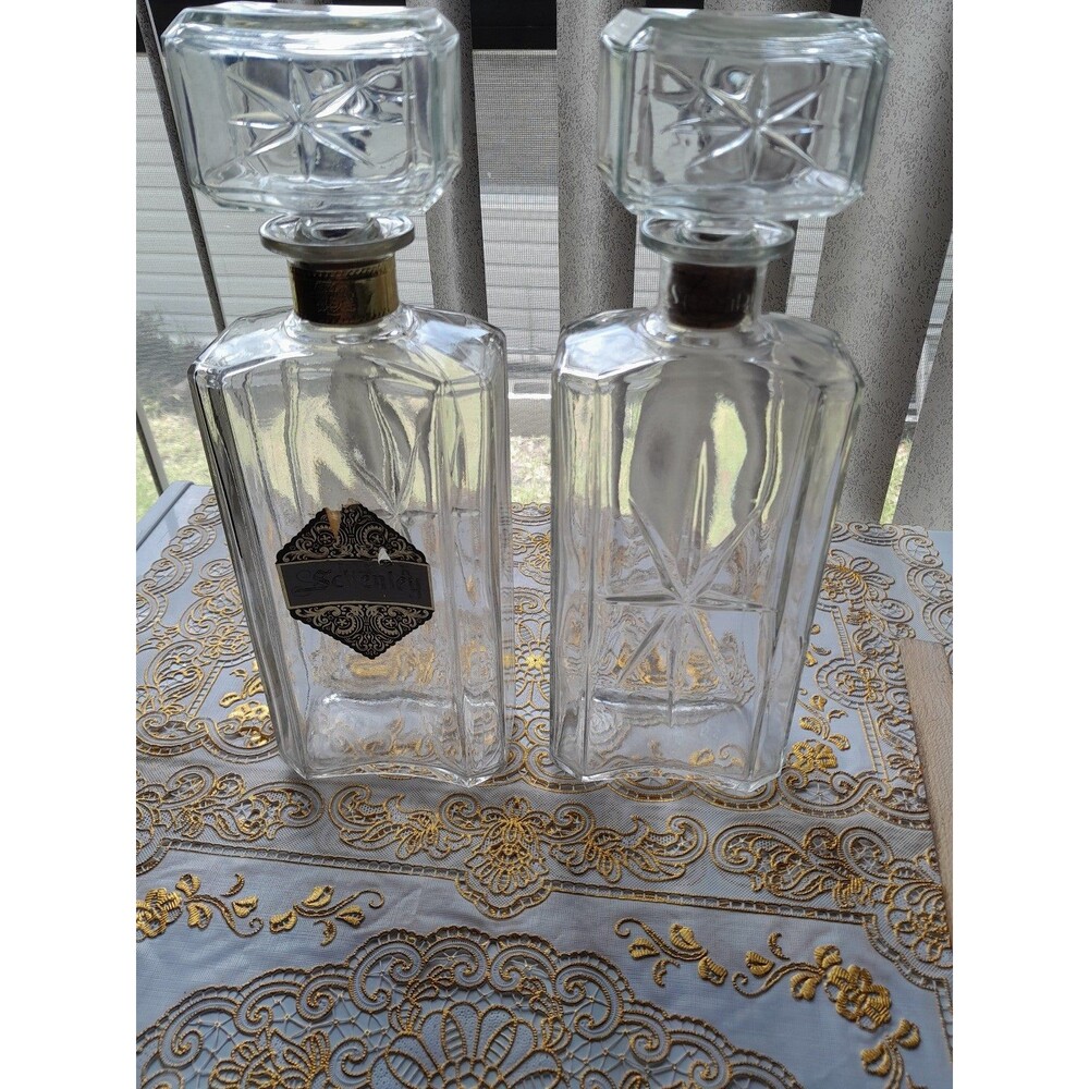 (2) Vintage Schenley Embossed Whiskey Bottle Decanter w/Stoppers 1950’s 1960's